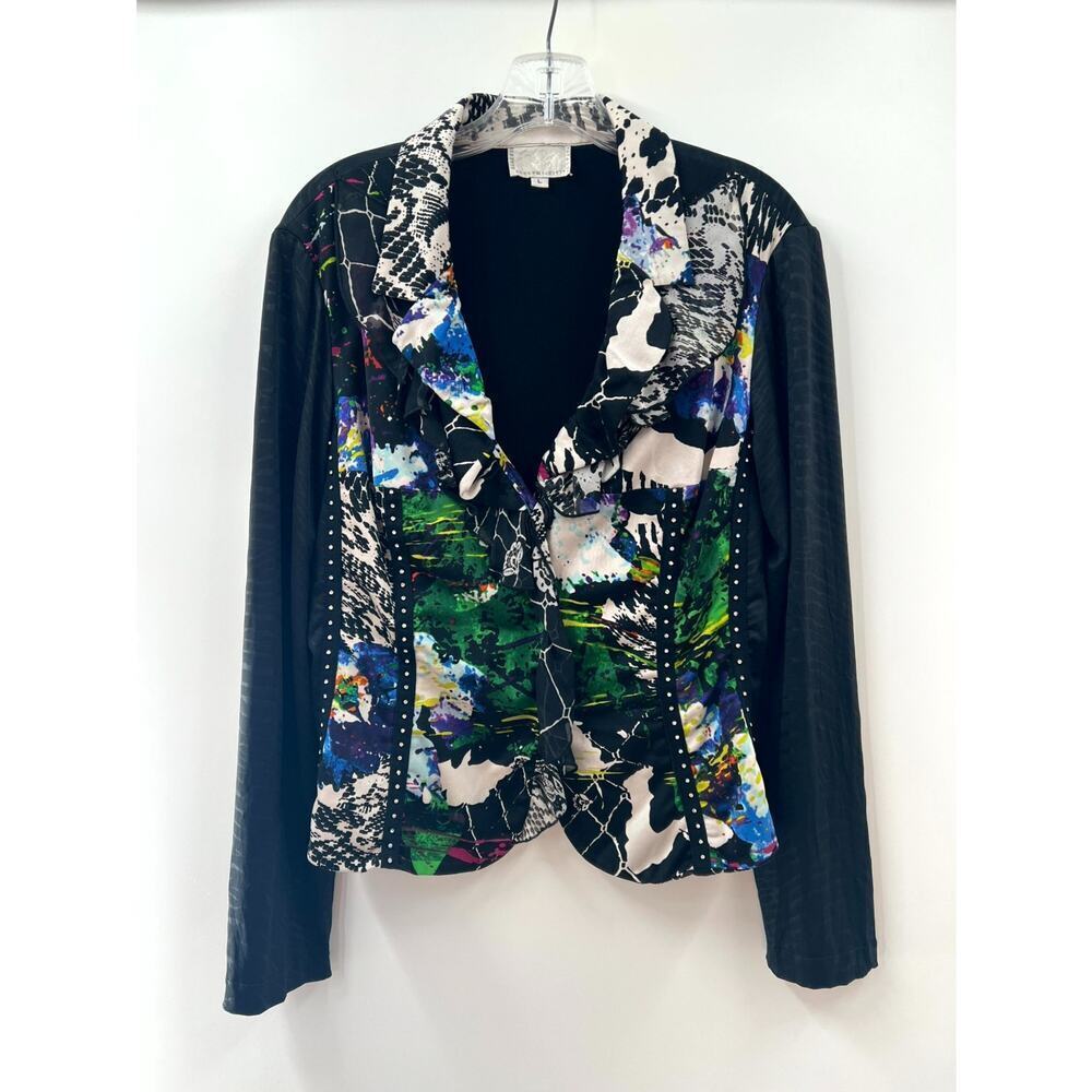 Alberto Makali Women’s Multicolor Silk Blend Abstract Slim Fit Jacket Size Large